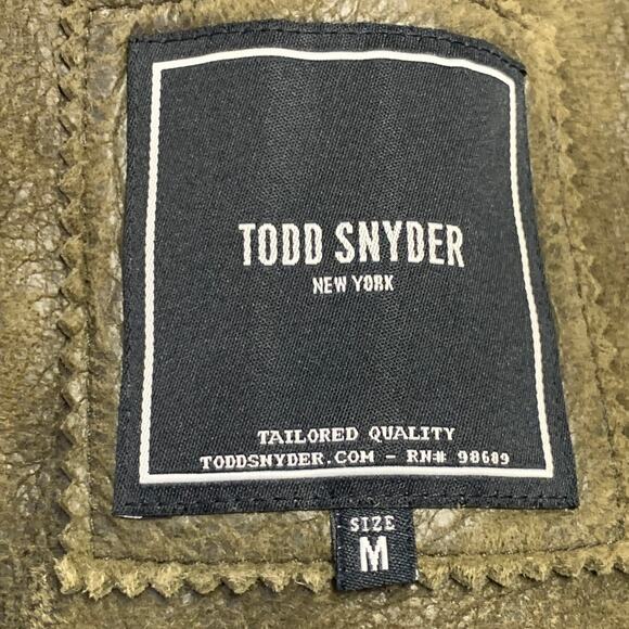 TODD SNYDER Size M Olive Green Lambskin Shearling Bomber Jacket - Picture 7 of 10